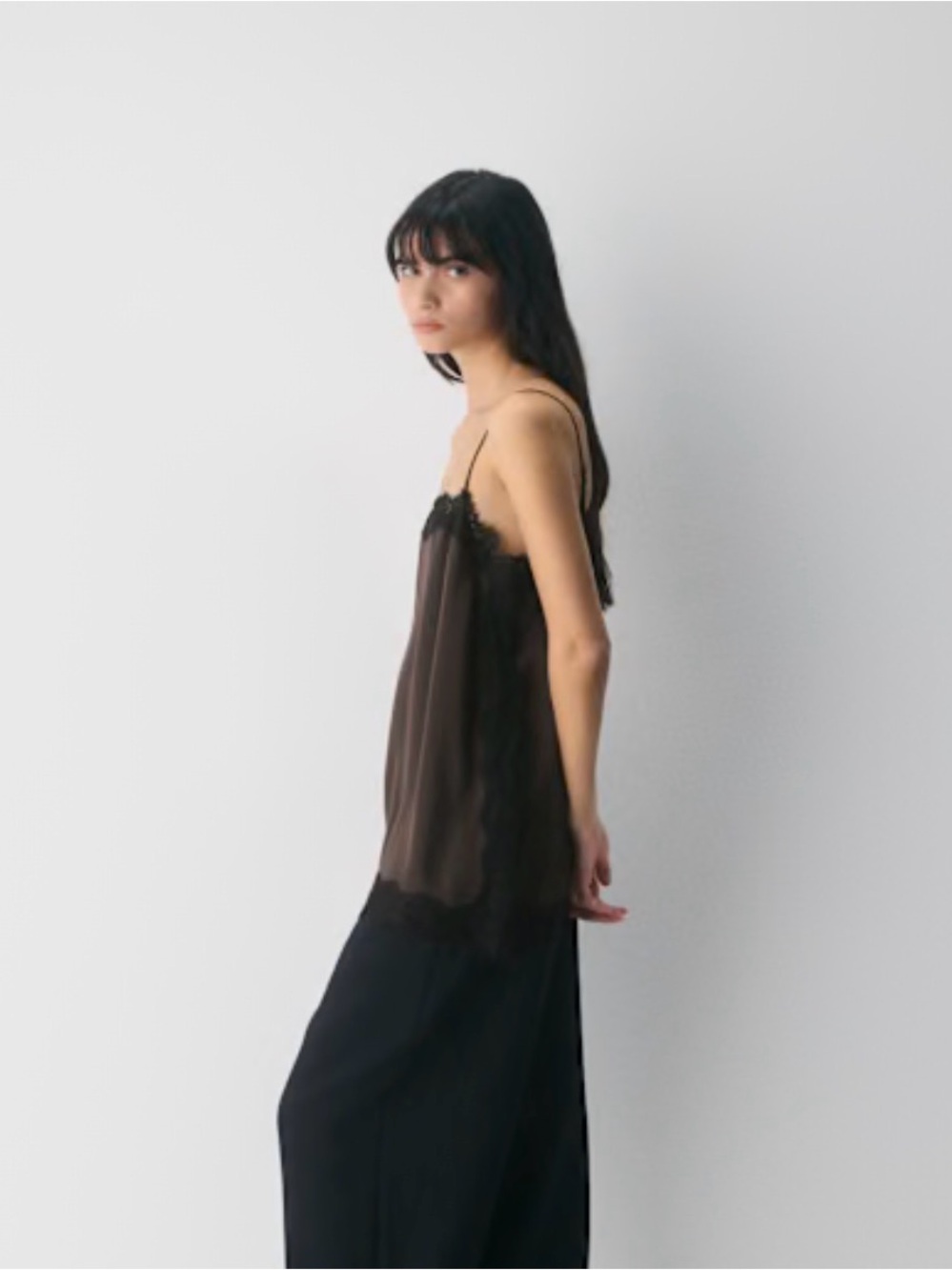 Aritzia Brown Lace-Trim Silk Camisole - Picture 2 of 6